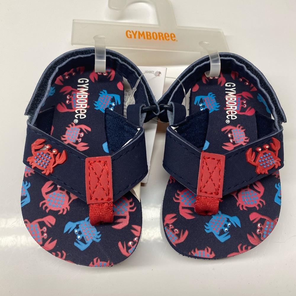 Gymboree Summer Sandals Flip Flops Size 3 4 Nautical Beach Crabs NWT Blue Red
